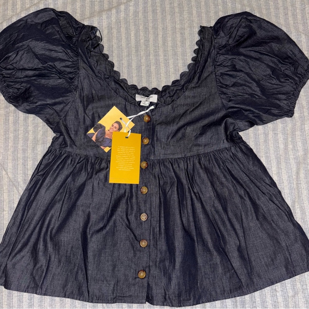 Kika Vargas x Target Indigo Puff Sleeve Blouse